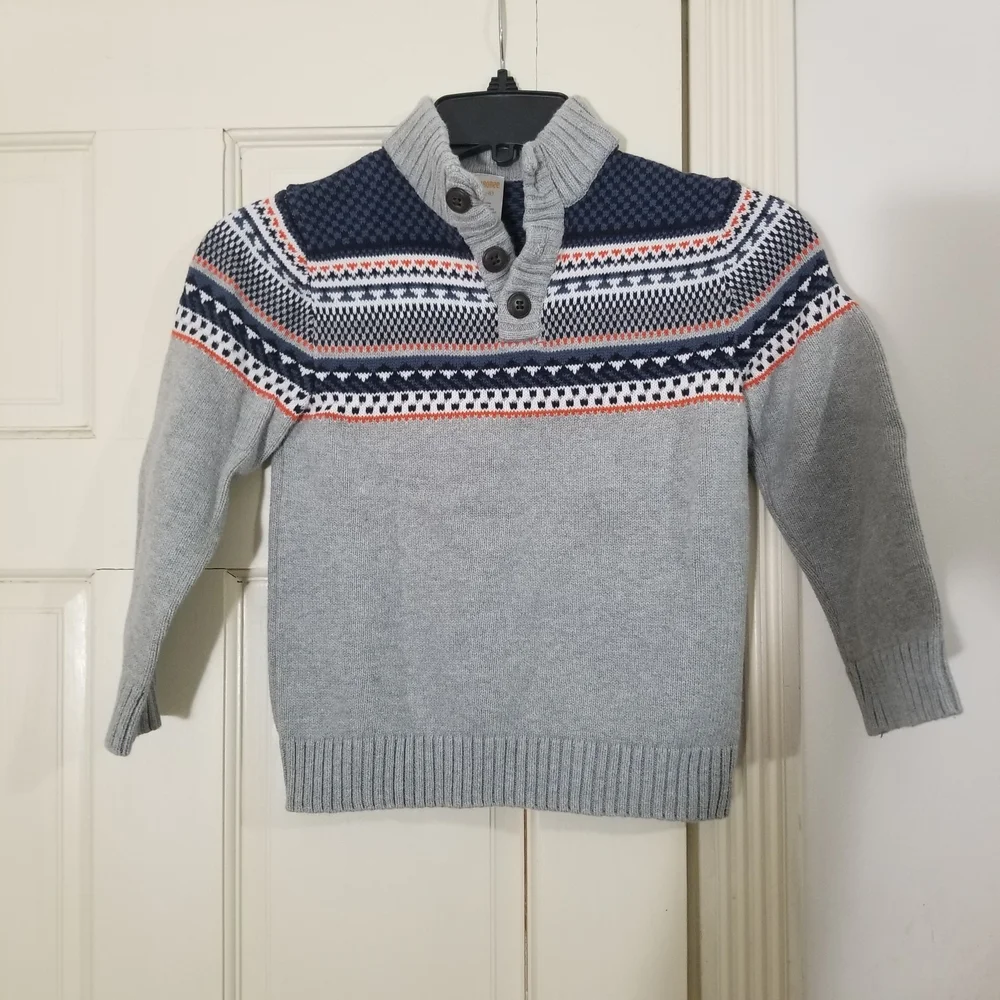 Gymboree Gray and Navy Geometrical Patterned Crewneck Sweater boys size 5-6 (A2)